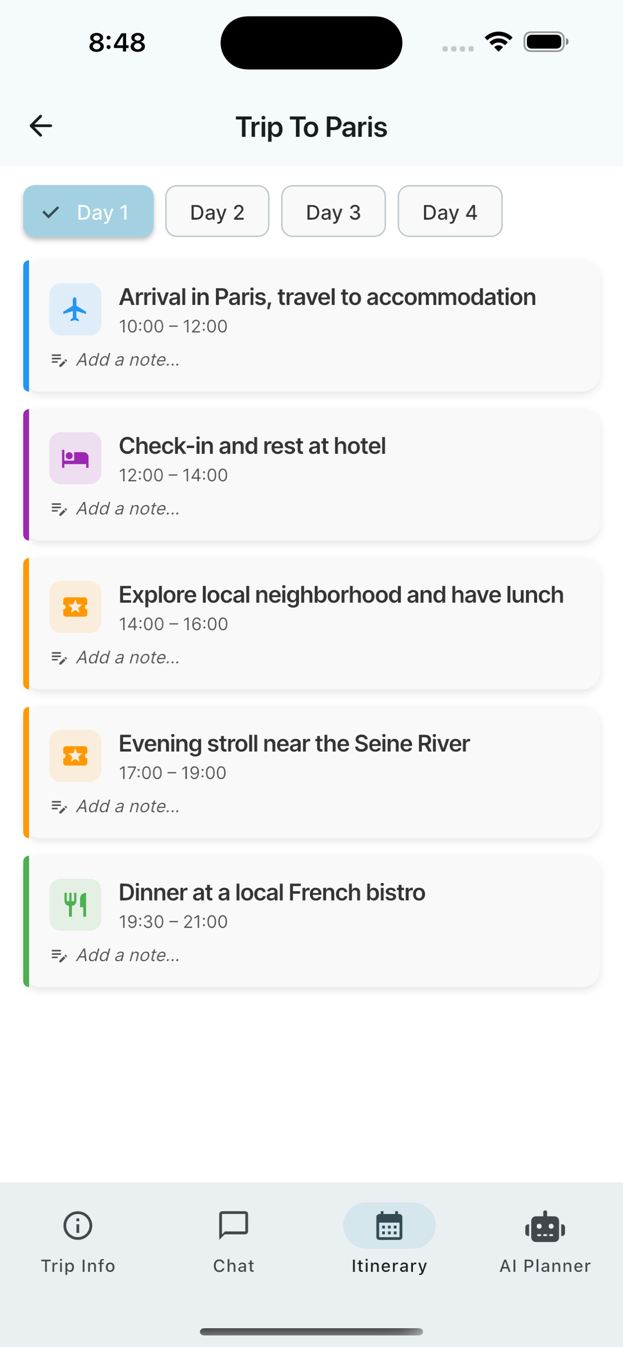 Clan Away Trip Plan Screen